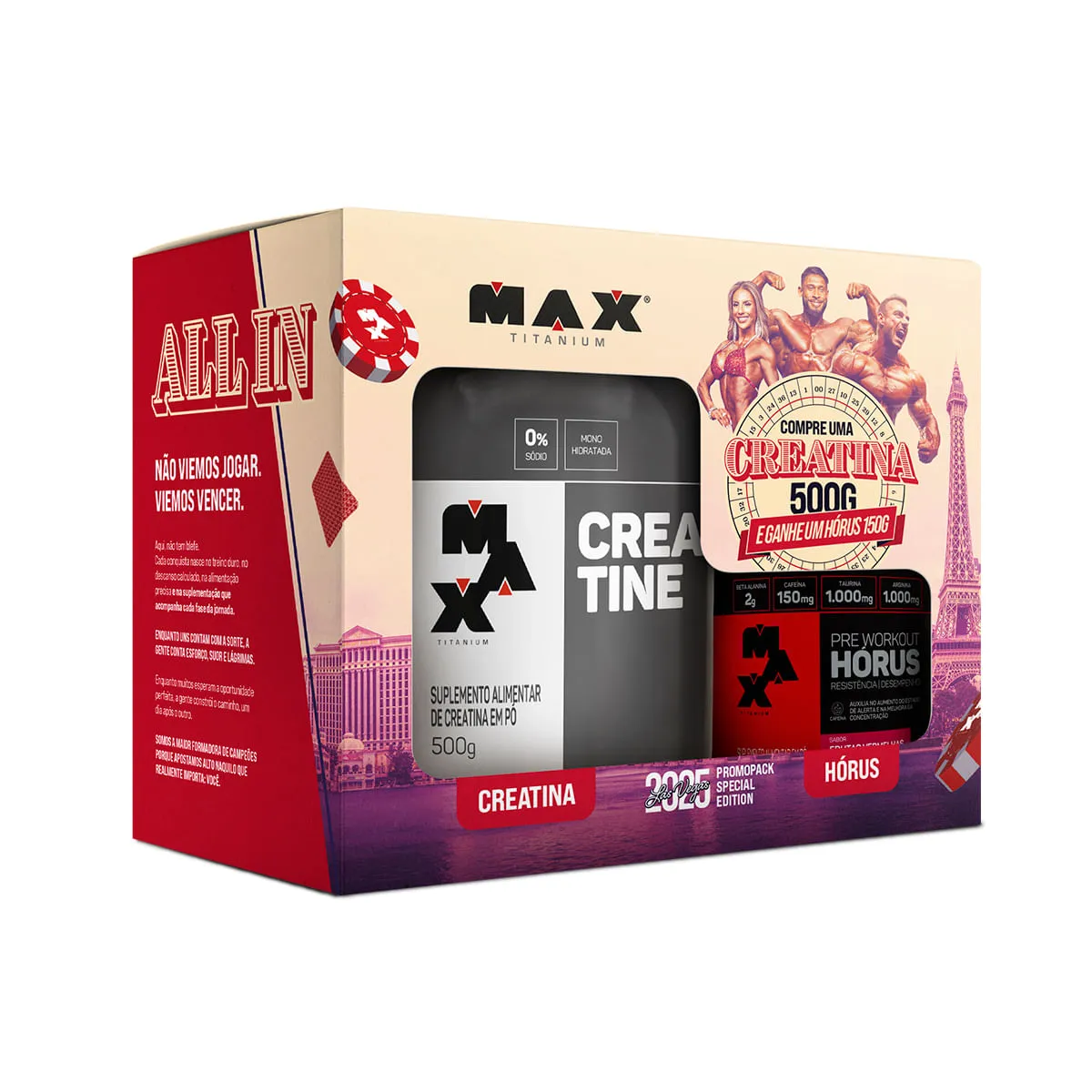 Promopack Las Vegas Special Edition - Creatina 500g + Pré-treino Hórus - Max Titanium